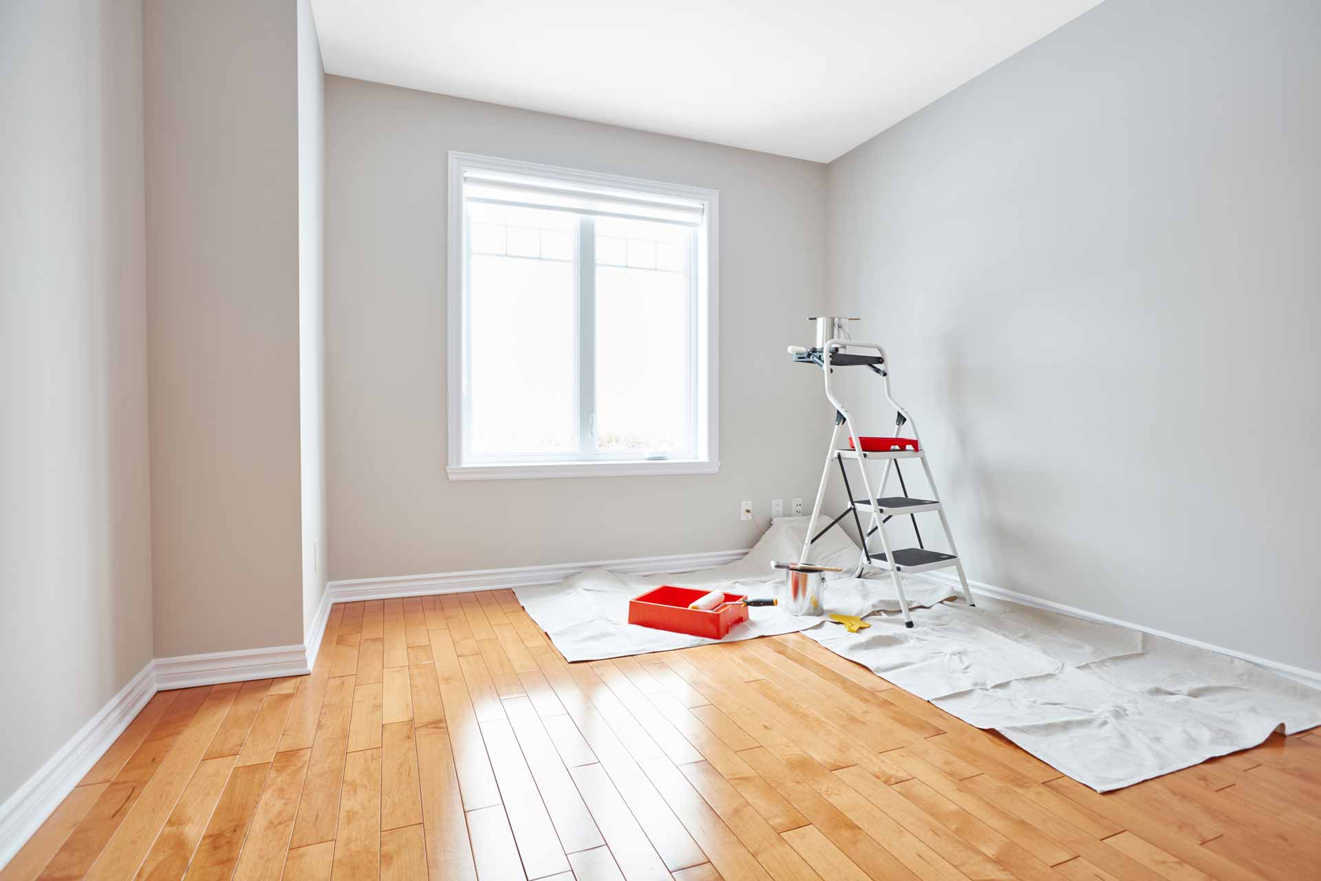 Interior of empty room, painting in-progress