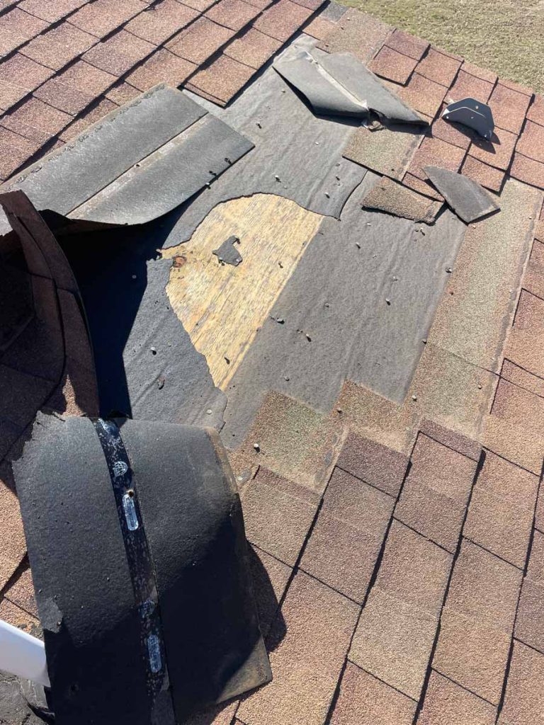 Storm damaged roof